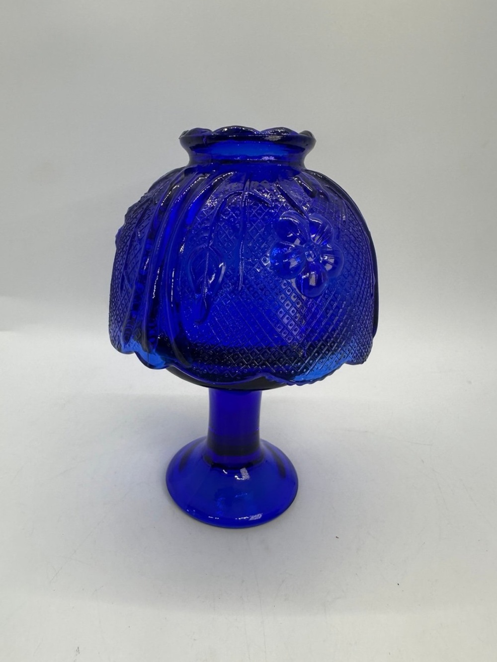 Cobalt Blue Glass Fairy Lamp Light 2pc embossed glass flowers Vintage